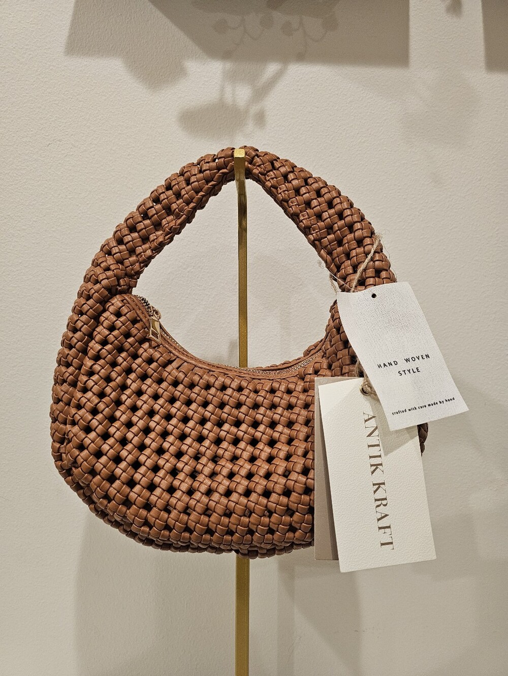 NWT Antik Kraft Woven Tan Shoulder Bag